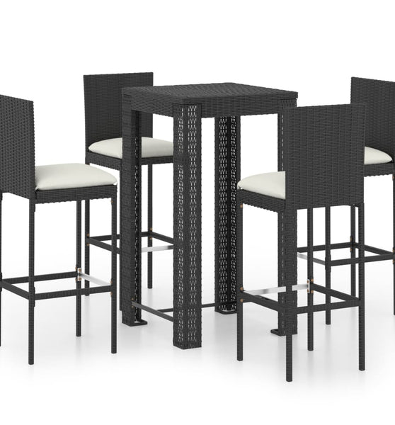 5-tlg. Gartenbar-Set mit Kissen Poly Rattan Schwarz