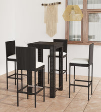 5-tlg. Gartenbar-Set mit Kissen Poly Rattan Schwarz