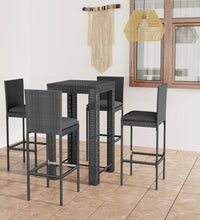 5-tlg. Gartenbar-Set mit Kissen Poly Rattan Grau