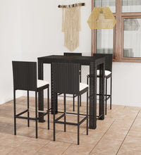 5-tlg. Gartenbar-Set mit Kissen Poly Rattan Schwarz