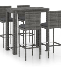 5-tlg. Gartenbar-Set mit Kissen Poly Rattan Grau