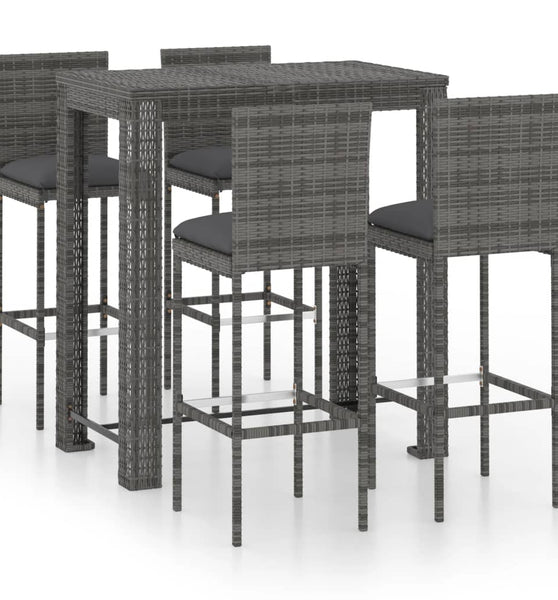 5-tlg. Gartenbar-Set mit Kissen Poly Rattan Grau