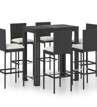 7-tlg. Gartenbar-Set mit Kissen Poly Rattan Schwarz