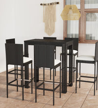 7-tlg. Gartenbar-Set mit Kissen Poly Rattan Schwarz