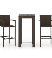 3-tlg. Garten-Bar-Set mit Armlehnen Poly Rattan Braun