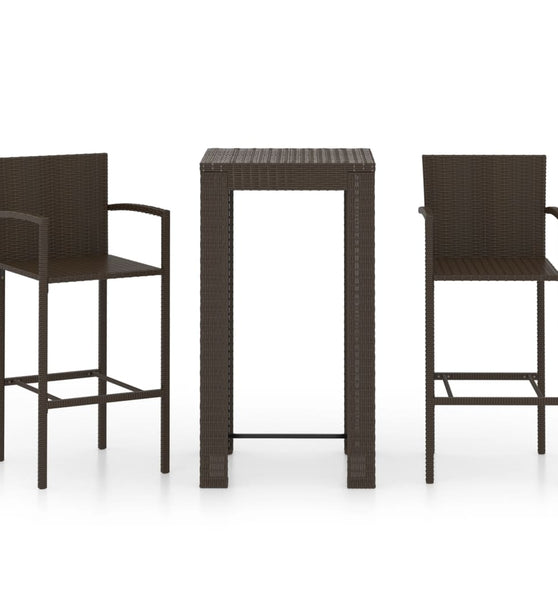 3-tlg. Garten-Bar-Set mit Armlehnen Poly Rattan Braun