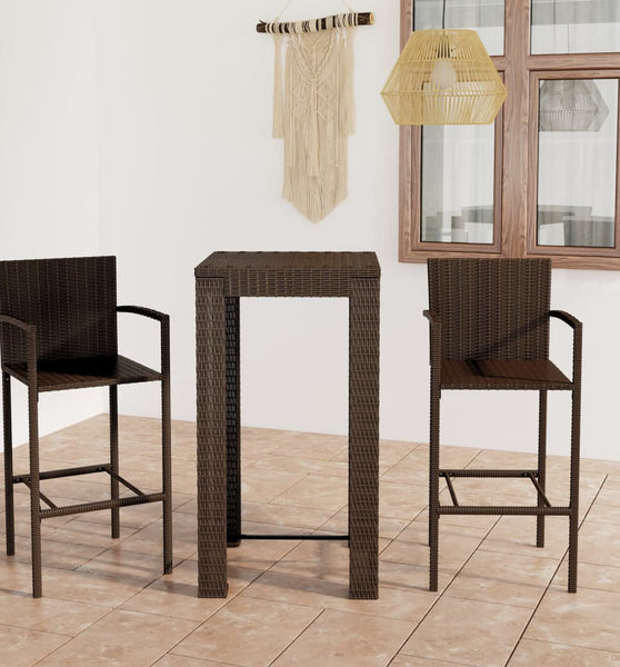 3-tlg. Garten-Bar-Set mit Armlehnen Poly Rattan Braun