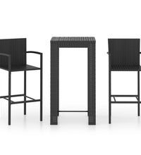 3-tlg. Garten-Bar-Set mit Armlehnen Poly Rattan Schwarz