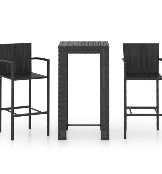 3-tlg. Garten-Bar-Set mit Armlehnen Poly Rattan Schwarz