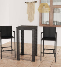 3-tlg. Garten-Bar-Set mit Armlehnen Poly Rattan Schwarz