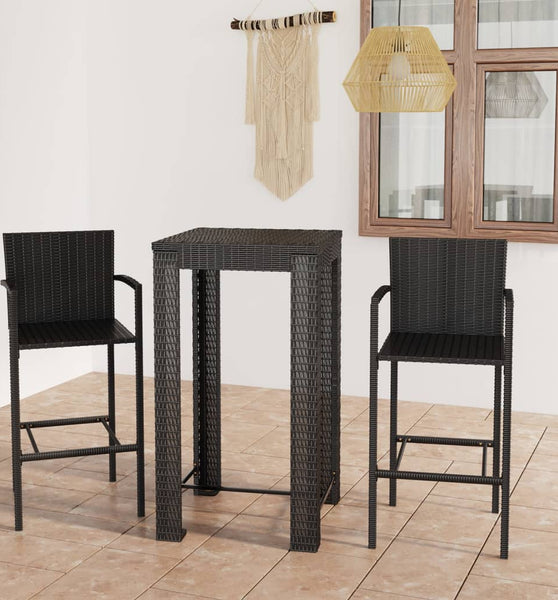 3-tlg. Garten-Bar-Set mit Armlehnen Poly Rattan Schwarz