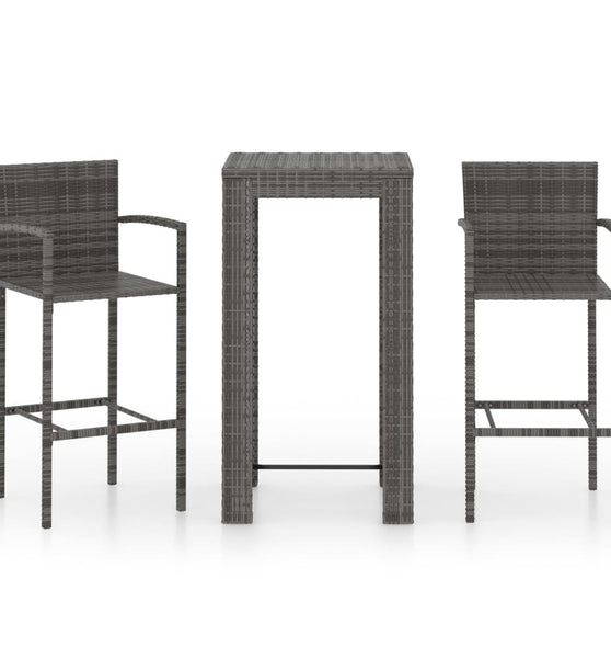 3-tlg. Garten-Bar-Set mit Armlehnen Poly Rattan Grau