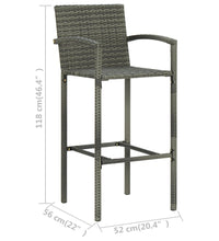 3-tlg. Garten-Bar-Set mit Armlehnen Poly Rattan Grau