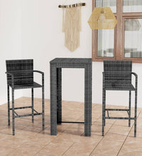 3-tlg. Garten-Bar-Set mit Armlehnen Poly Rattan Grau