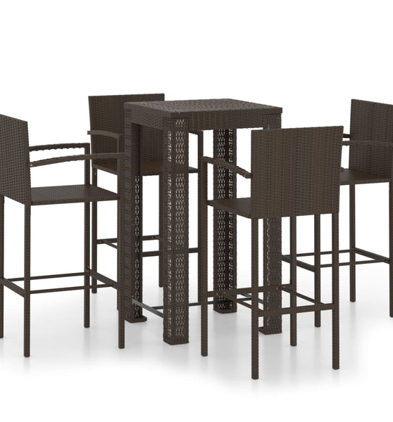 5-tlg. Garten-Bar-Set mit Armlehnen Poly Rattan Braun