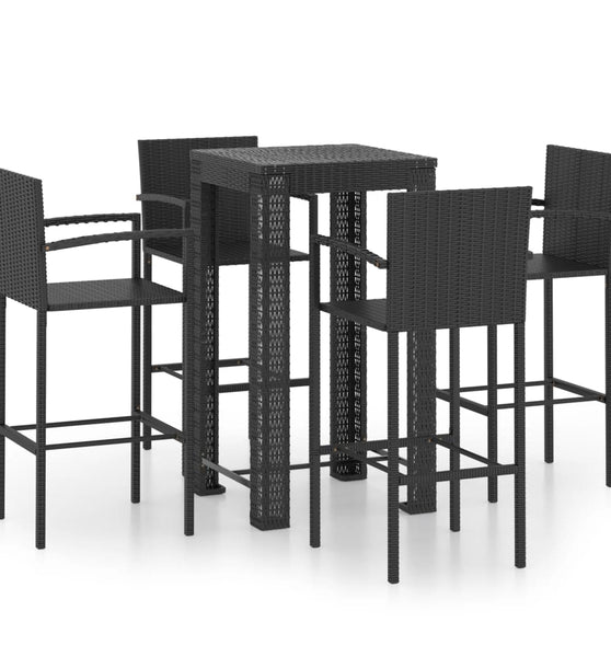 5-tlg. Garten-Bar-Set mit Armlehnen Poly Rattan Schwarz