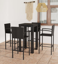 5-tlg. Garten-Bar-Set mit Armlehnen Poly Rattan Schwarz