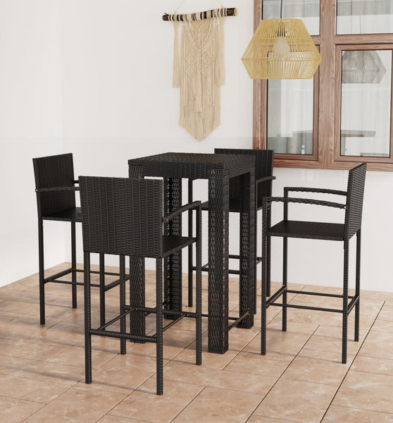 5-tlg. Garten-Bar-Set mit Armlehnen Poly Rattan Schwarz