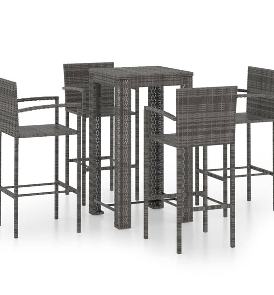 5-tlg. Garten-Bar-Set mit Armlehnen Poly Rattan Grau