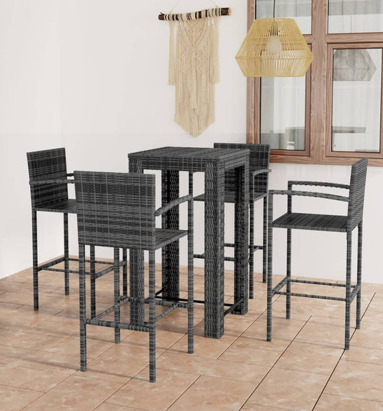 5-tlg. Garten-Bar-Set mit Armlehnen Poly Rattan Grau