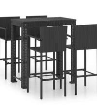 5-tlg. Garten-Bar-Set mit Armlehnen Poly Rattan Schwarz