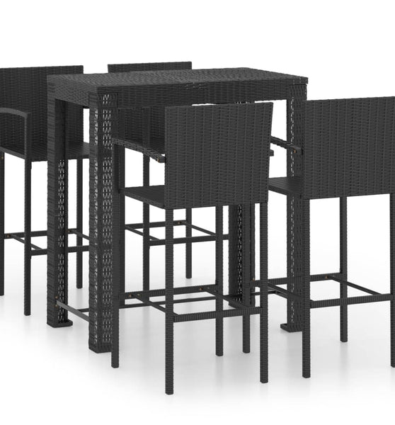 5-tlg. Garten-Bar-Set mit Armlehnen Poly Rattan Schwarz