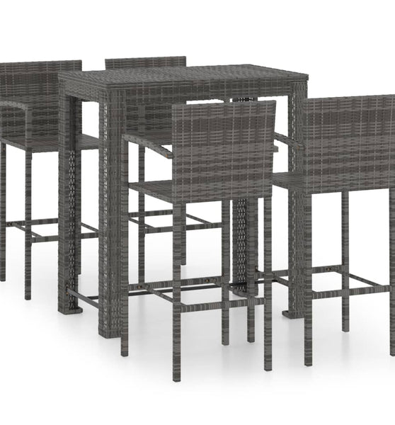 5-tlg. Garten-Bar-Set mit Armlehnen Poly Rattan Grau