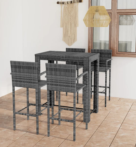 5-tlg. Garten-Bar-Set mit Armlehnen Poly Rattan Grau