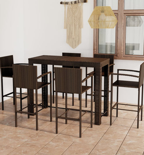 7-tlg. Garten-Bar-Set mit Armlehnen Poly Rattan Braun