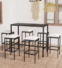 7-tlg. Gartenbar-Set mit Kissen Poly Rattan Schwarz