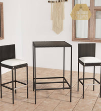 3-tlg. Gartenbar-Set mit Kissen Poly Rattan Schwarz