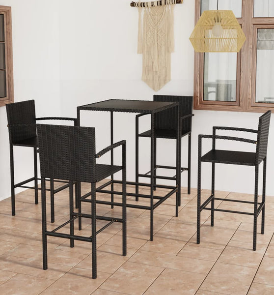 5-tlg. Gartenbar-Set Poly Rattan Schwarz