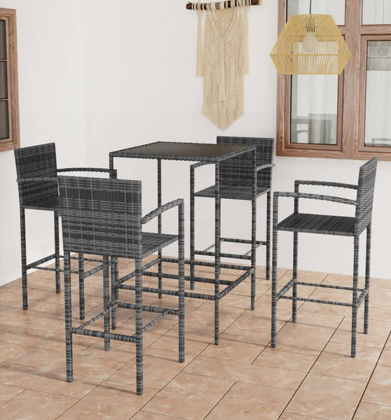 5-tlg. Gartenbar-Set Poly Rattan Grau