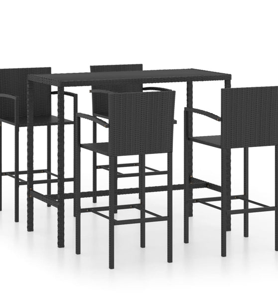 5-tlg. Gartenbar-Set Poly Rattan Schwarz