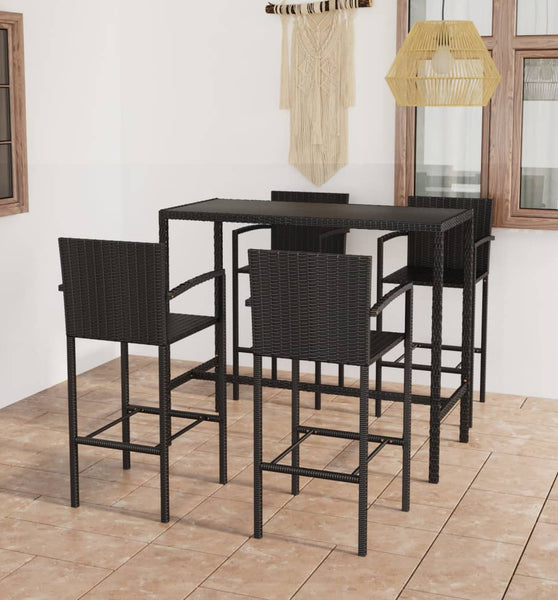 5-tlg. Gartenbar-Set Poly Rattan Schwarz