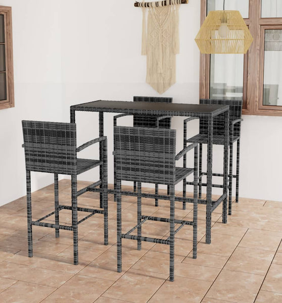 5-tlg. Gartenbar-Set Poly Rattan Grau