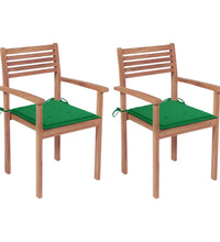 Gartenstühle 2 Stk. mit Grünen Kissen Massivholz Teak