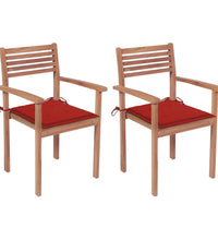 Gartenstühle 2 Stk. mit Roten Kissen Massivholz Teak