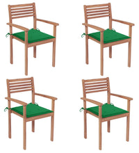 Gartenstühle 4 Stk. mit Grünen Kissen Massivholz Teak