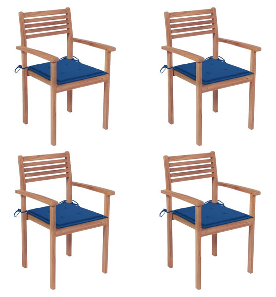 Gartenstühle 4 Stk. mit Königsblauen Kissen Massivholz Teak