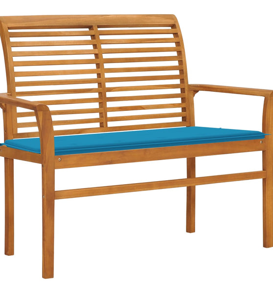 Gartenbank mit Blauer Auflage 112 cm Massivholz Teak