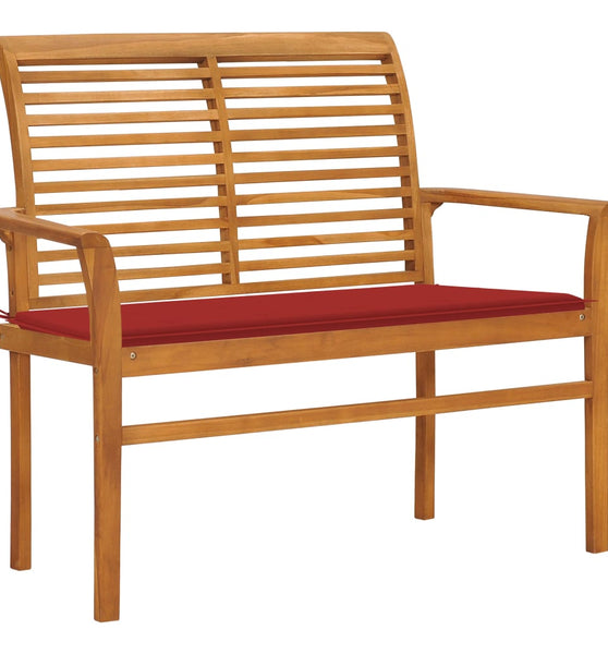 Gartenbank mit Roter Auflage 112 cm Massivholz Teak