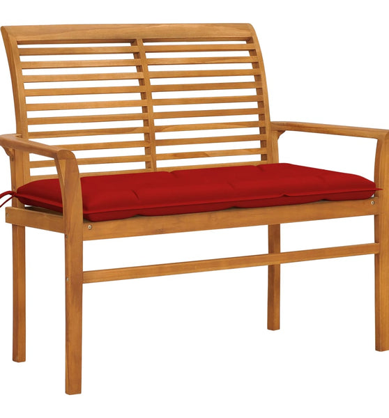 Gartenbank mit Roter Auflage 112 cm Massivholz Teak