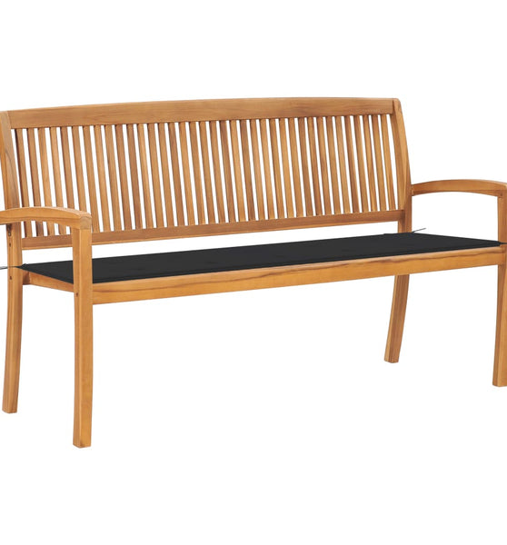 Stapelbare Gartenbank mit Auflage 159 cm Massivholz Teak