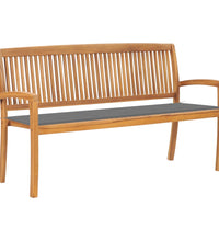 Stapelbare Gartenbank mit Auflage 159 cm Massivholz Teak