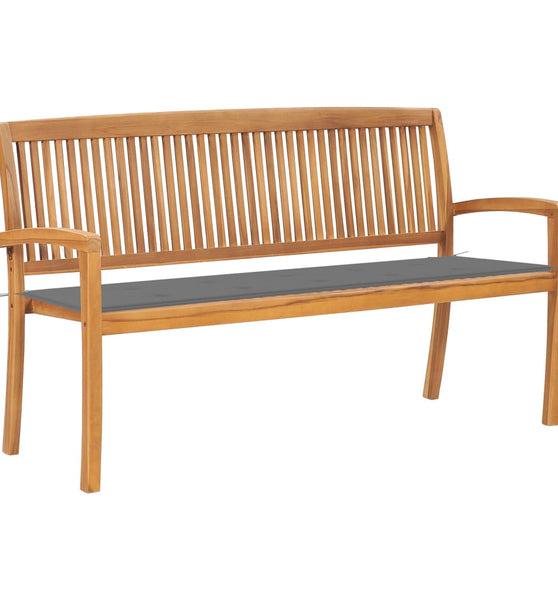 Stapelbare Gartenbank mit Auflage 159 cm Massivholz Teak