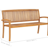 Stapelbare Gartenbank mit Auflage 159 cm Massivholz Teak