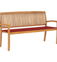 Stapelbare Gartenbank mit Auflage 159 cm Massivholz Teak