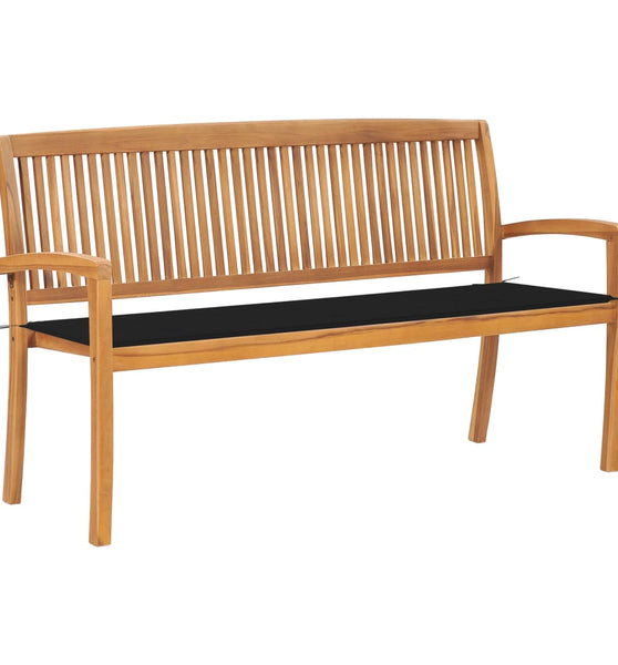 Stapelbare Gartenbank mit Auflage 159 cm Massivholz Teak