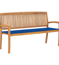 Stapelbare Gartenbank mit Auflage 159 cm Massivholz Teak